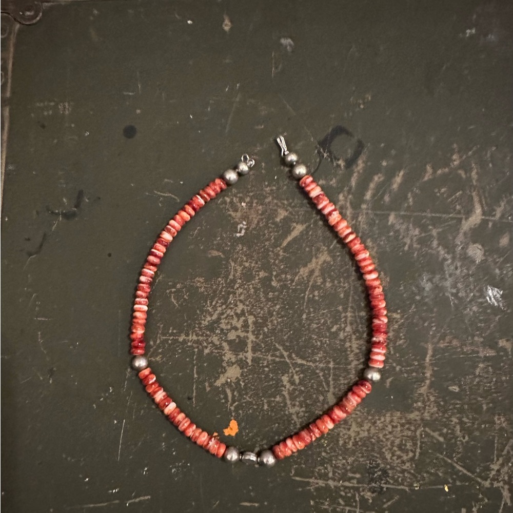 Hand Crafted “One of a Kind” Red Spiny Oyster & Sterling Silver Necklace